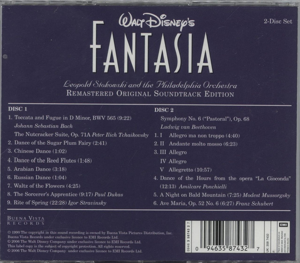 Walt Disney Walt Disney's Fantasia UK 2 CD album set (Double CD) 094635874327