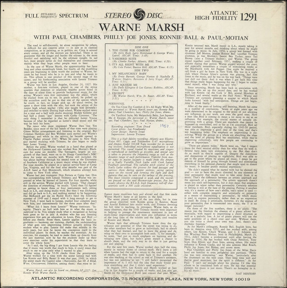 Warne Marsh Warne Marsh Japanese vinyl LP album (LP record)