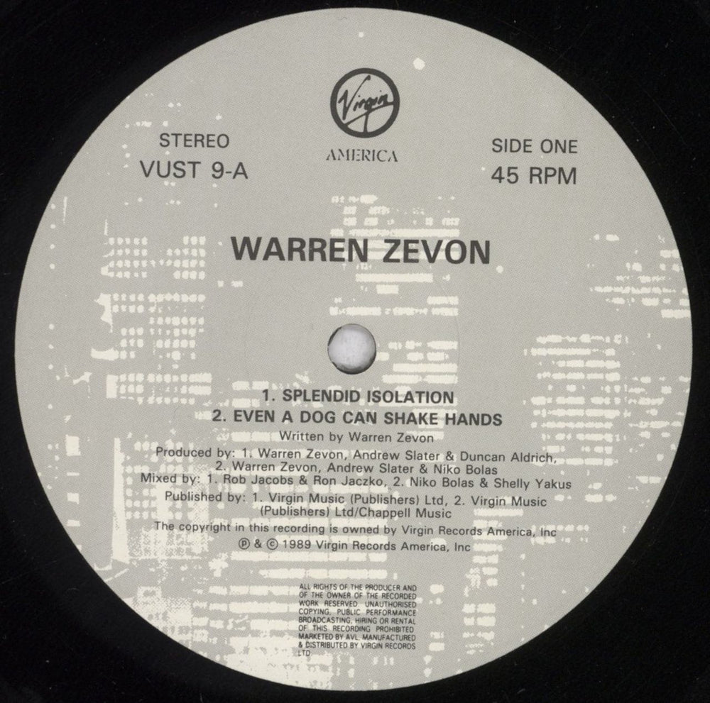 Warren Zevon Splendid Isolation UK 12" vinyl single (12 inch record / Maxi-single) WZV12SP844952