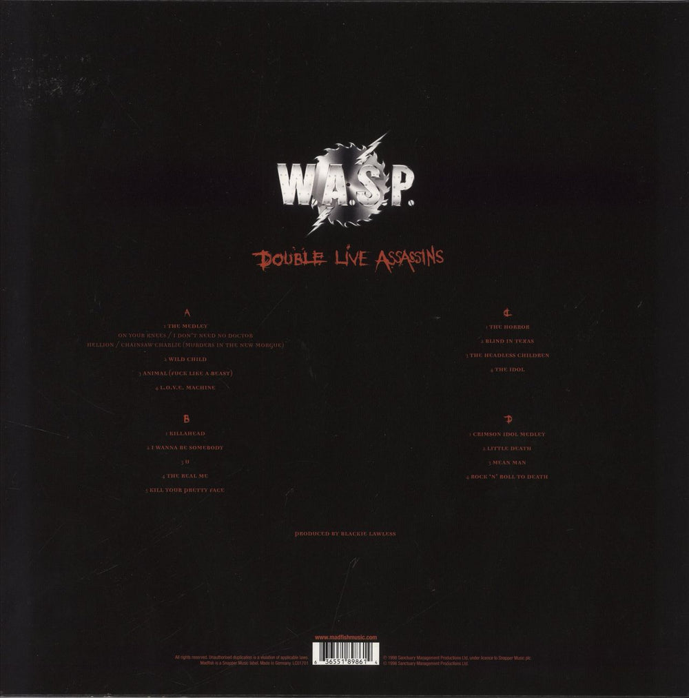 WASP Double Live Assassins UK 2-LP vinyl record set (Double LP Album) 636551898614