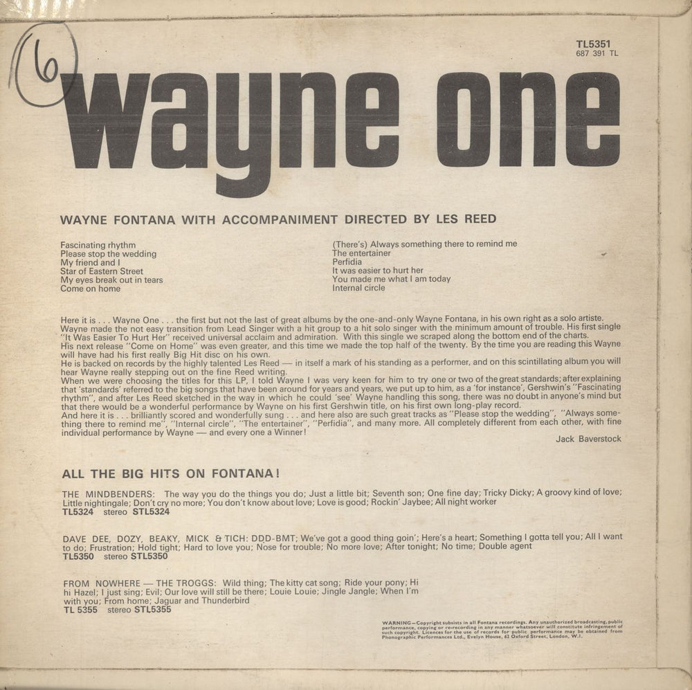 Wayne Fontana Wayne One - EX UK vinyl LP album (LP record)