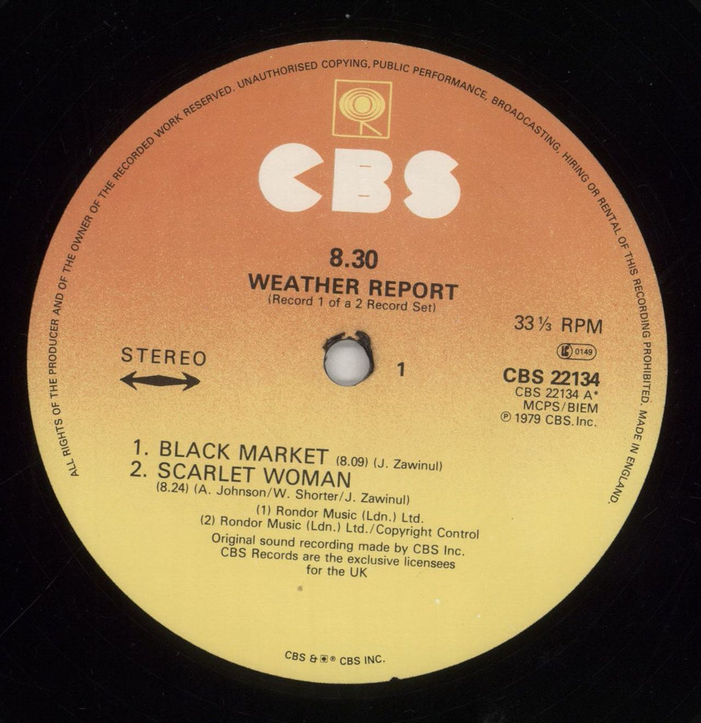 Weather Report 8:30 (Eight-Thirty) - Graduated Orange Label UK 2-LP vinyl record set (Double LP Album) WEA2LEI856268