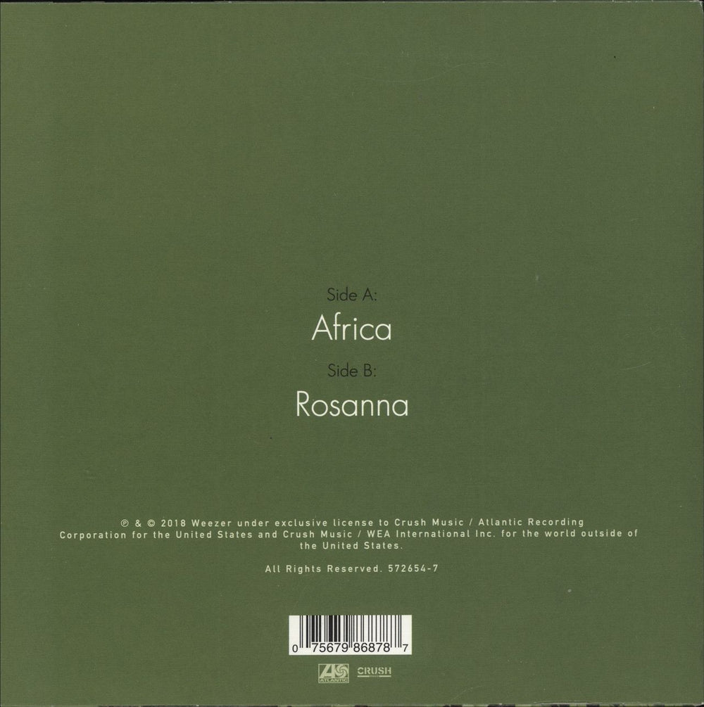 Weezer Africa - Green Vinyl US 7" vinyl single (7 inch record / 45) 075679868787