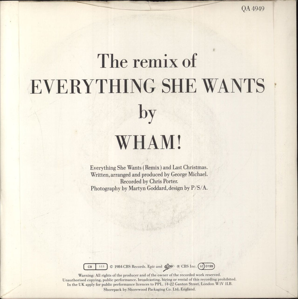 Wham Everything She Wants - Remix UK 7" vinyl single (7 inch record / 45)