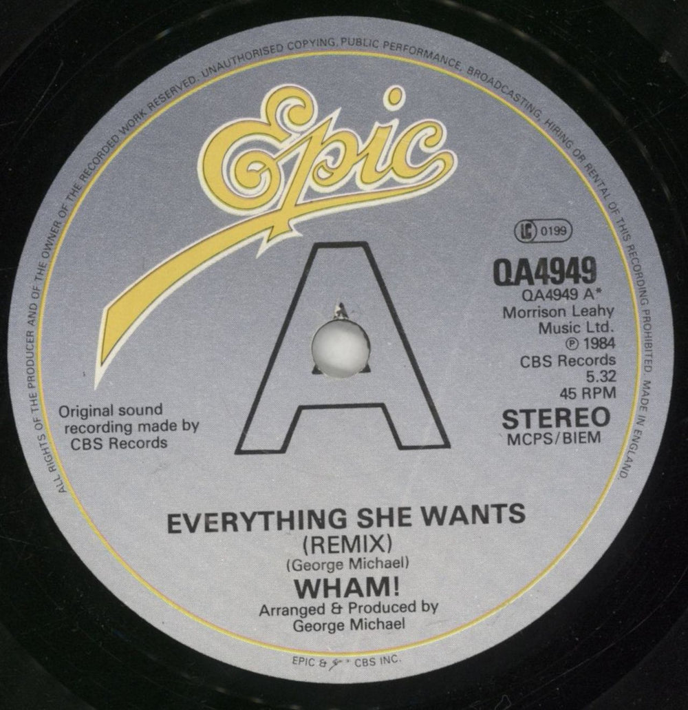 Wham Everything She Wants - Remix UK 7" vinyl single (7 inch record / 45) WHA07EV585889