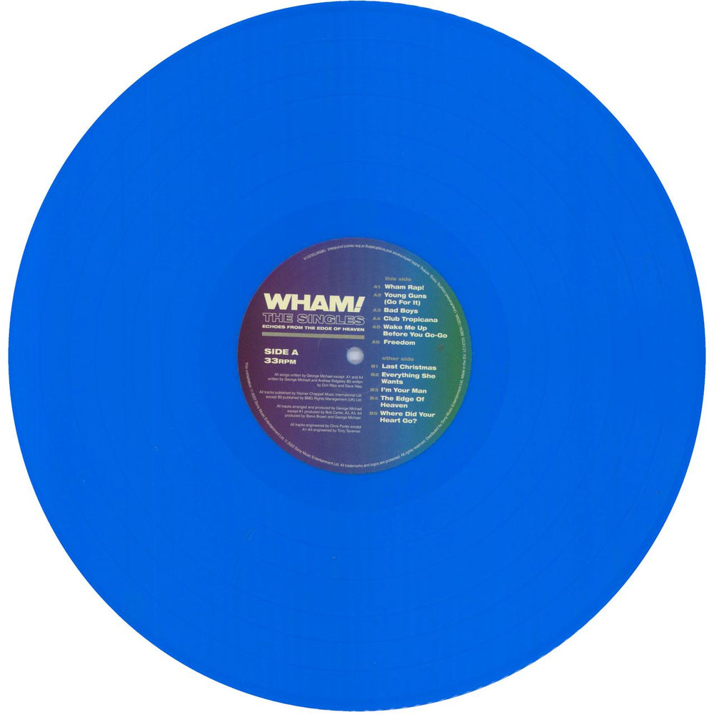 Wham The Singles: Echoes From The Edge Of Heaven - Bright Blue Vinyl UK 2-LP vinyl record set (Double LP Album) WHA2LTH830794