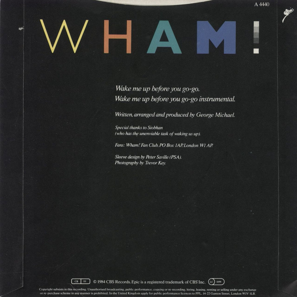 Wham Wake Me Up Before You Go-Go - Inj UK 7" vinyl single (7 inch record / 45)