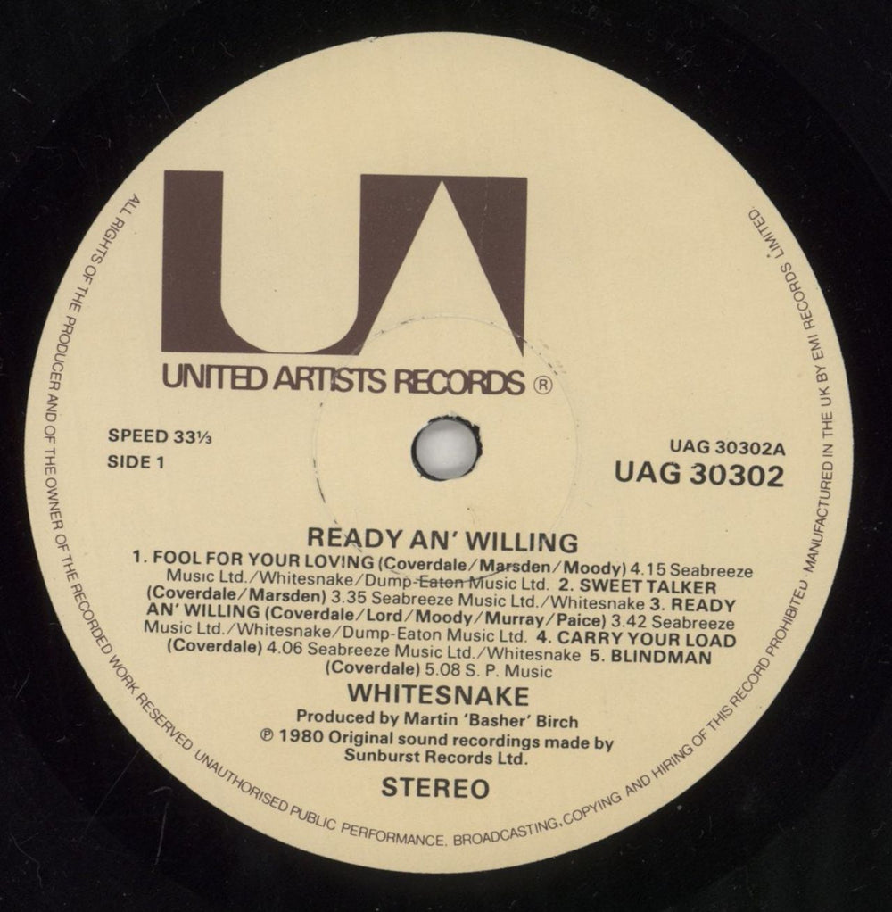 Whitesnake Ready An' Willing UK vinyl LP album (LP record) WHILPRE363618