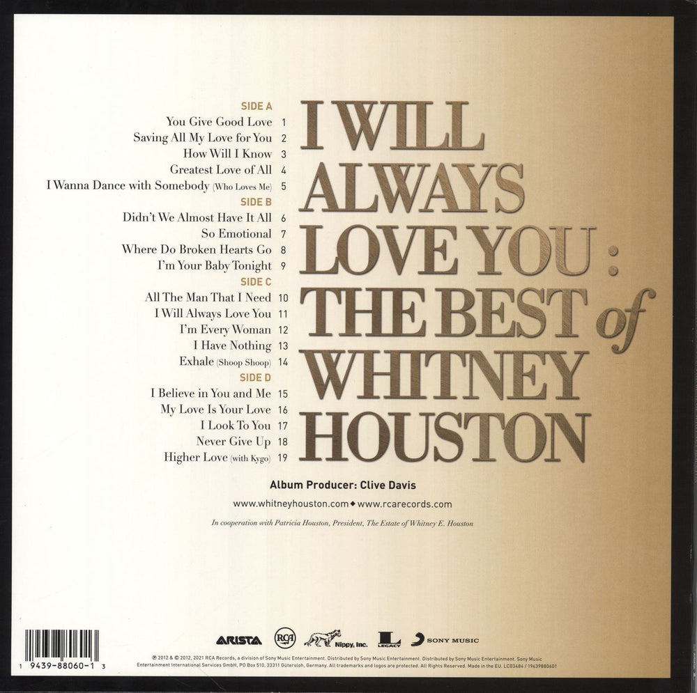 Whitney Houston I Will Always Love You: The Best Of Whitney Houston - Sealed UK 2-LP vinyl record set (Double LP Album) 194398806013