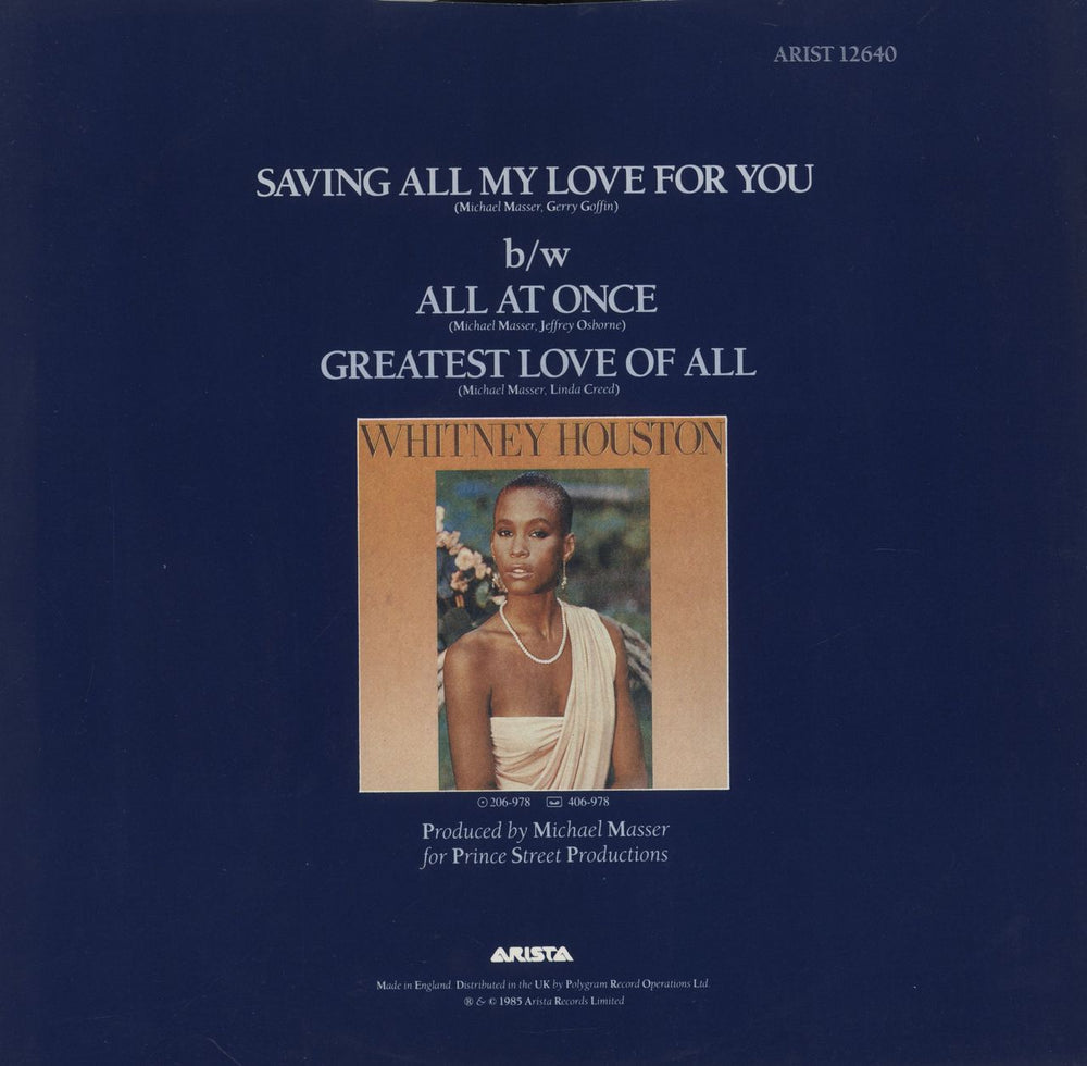 Whitney Houston Saving All My Love For You UK 12" vinyl single (12 inch record / Maxi-single)