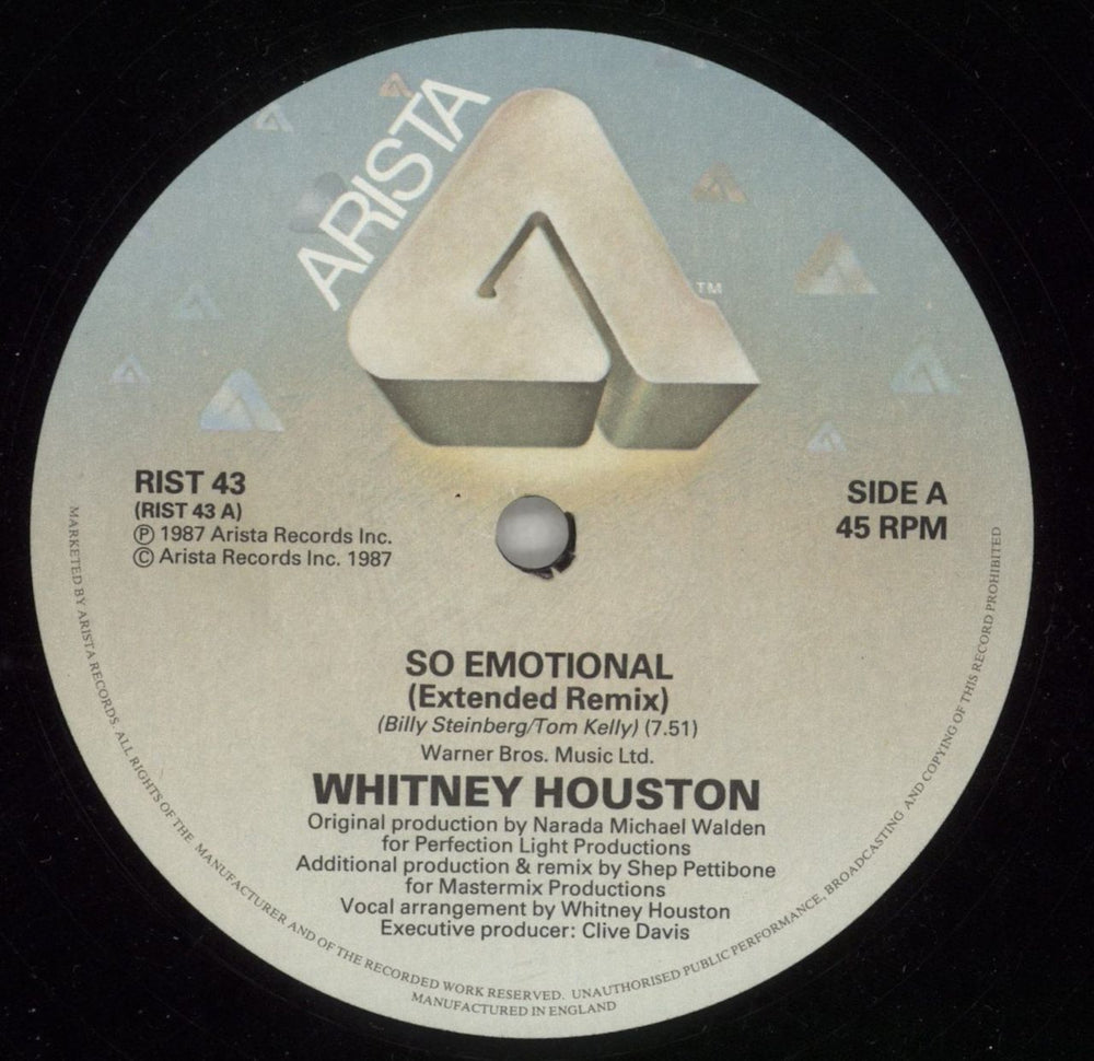 Whitney Houston So Emotional UK 12" vinyl single (12 inch record / Maxi-single) HOU12SO19378