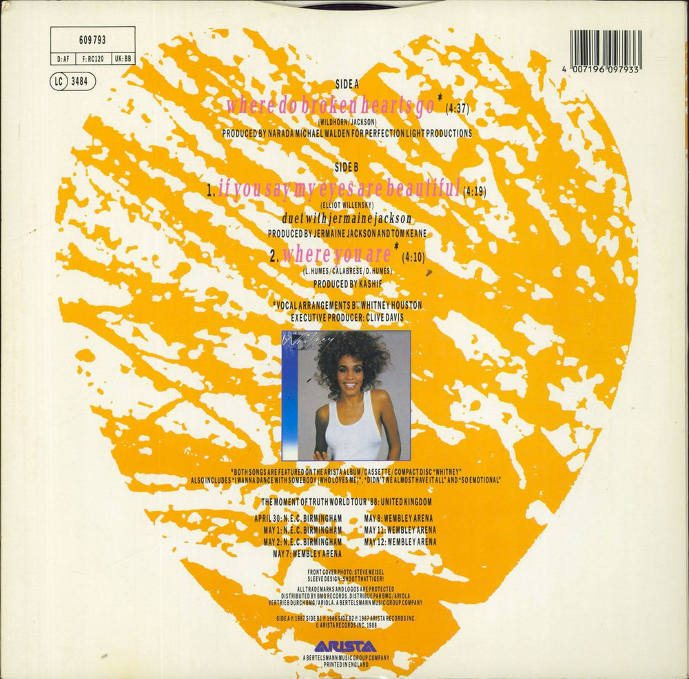 Whitney Houston Where Do Broken Hearts Go UK 12" vinyl single (12 inch record / Maxi-single) 4007196097933