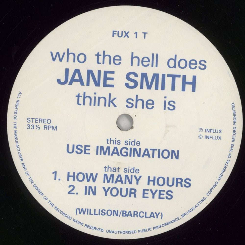 Who The Hell Does Jane Smith Think She Is Use Imagination UK 12" vinyl single (12 inch record / Maxi-single) 9J512US866235