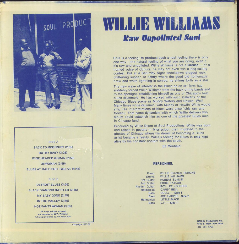 Willie Williams Raw Unpolluted Soul US vinyl LP album (LP record)