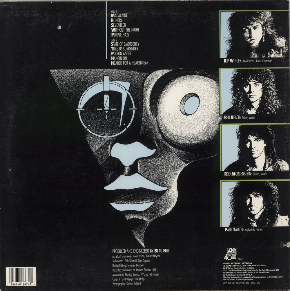 Winger Winger - EX US vinyl LP album (LP record) 075678186714