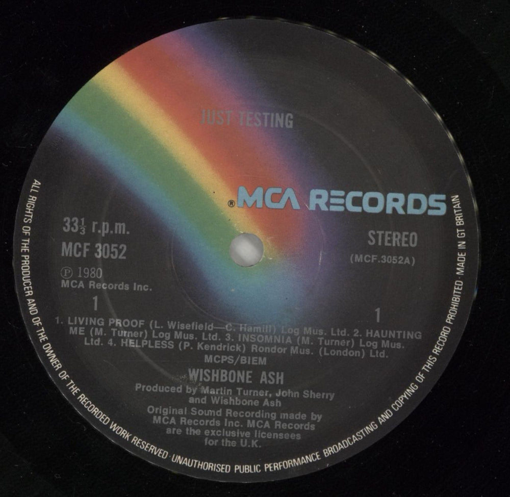 Wishbone Ash Just Testing + Inner & Merch Insert UK vinyl LP album (LP record) WSHLPJU874924