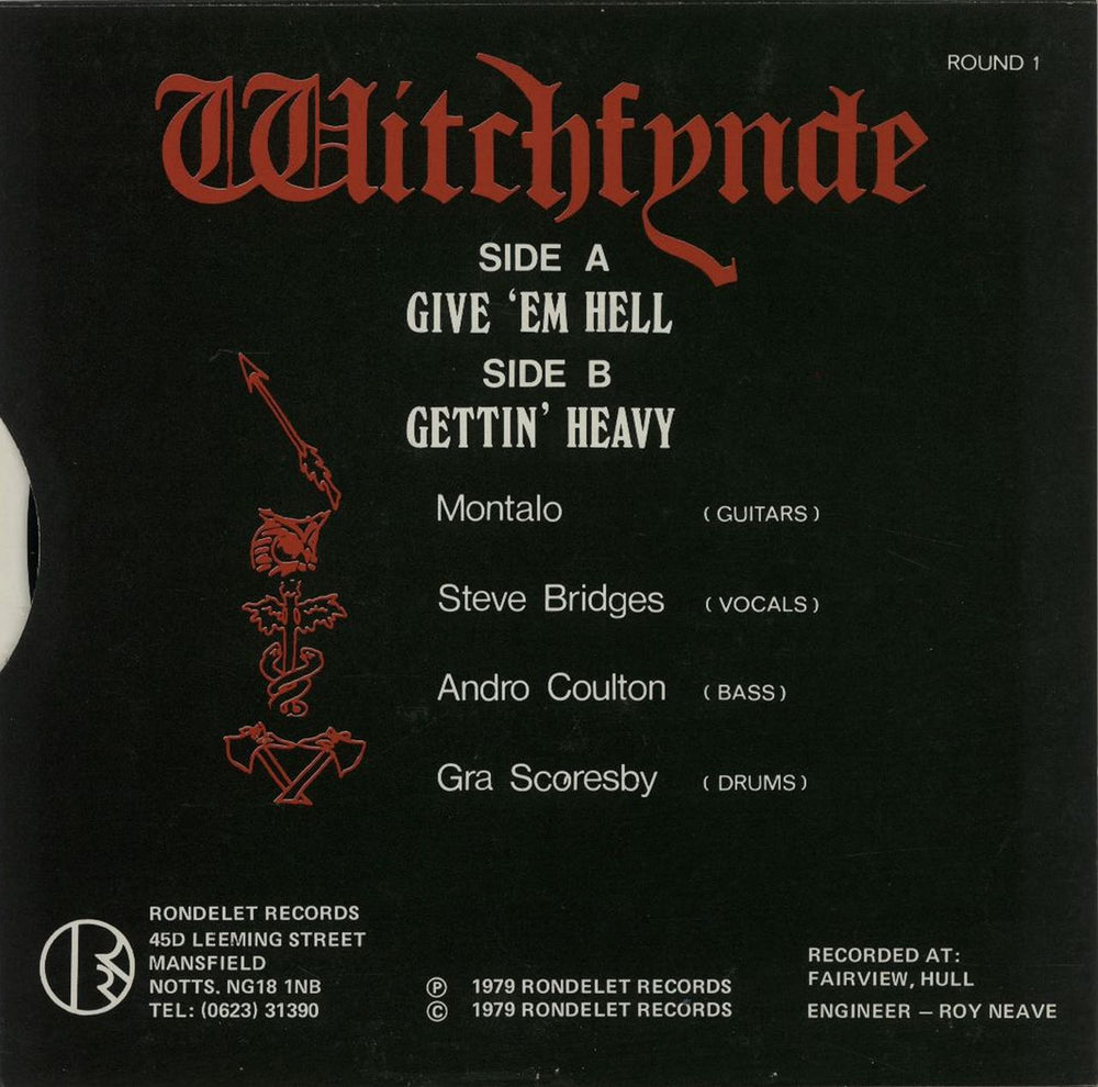 Witchfynde Give 'Em Hell UK 7" vinyl single (7 inch record / 45) WIT07GI05650