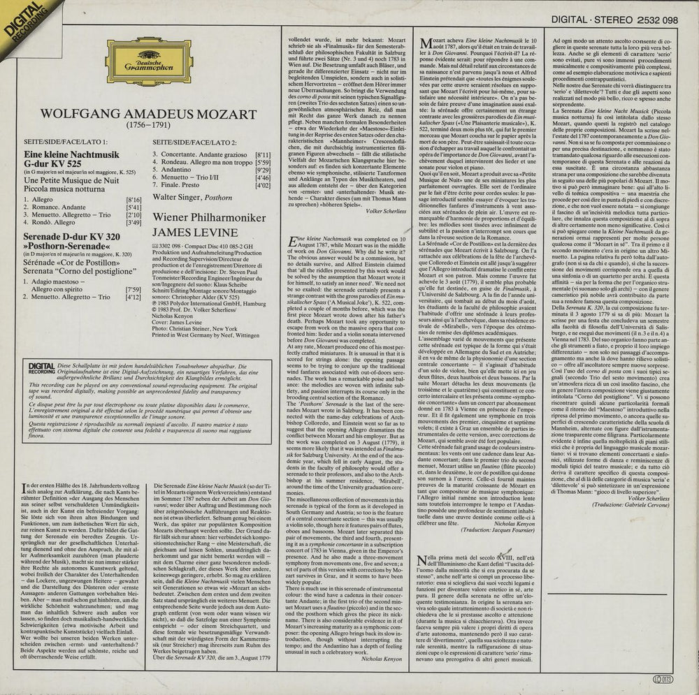 Wolfgang Amadeus Mozart Eine Kleine Nachtmusik / Posthorn-Serenade German vinyl LP album (LP record)