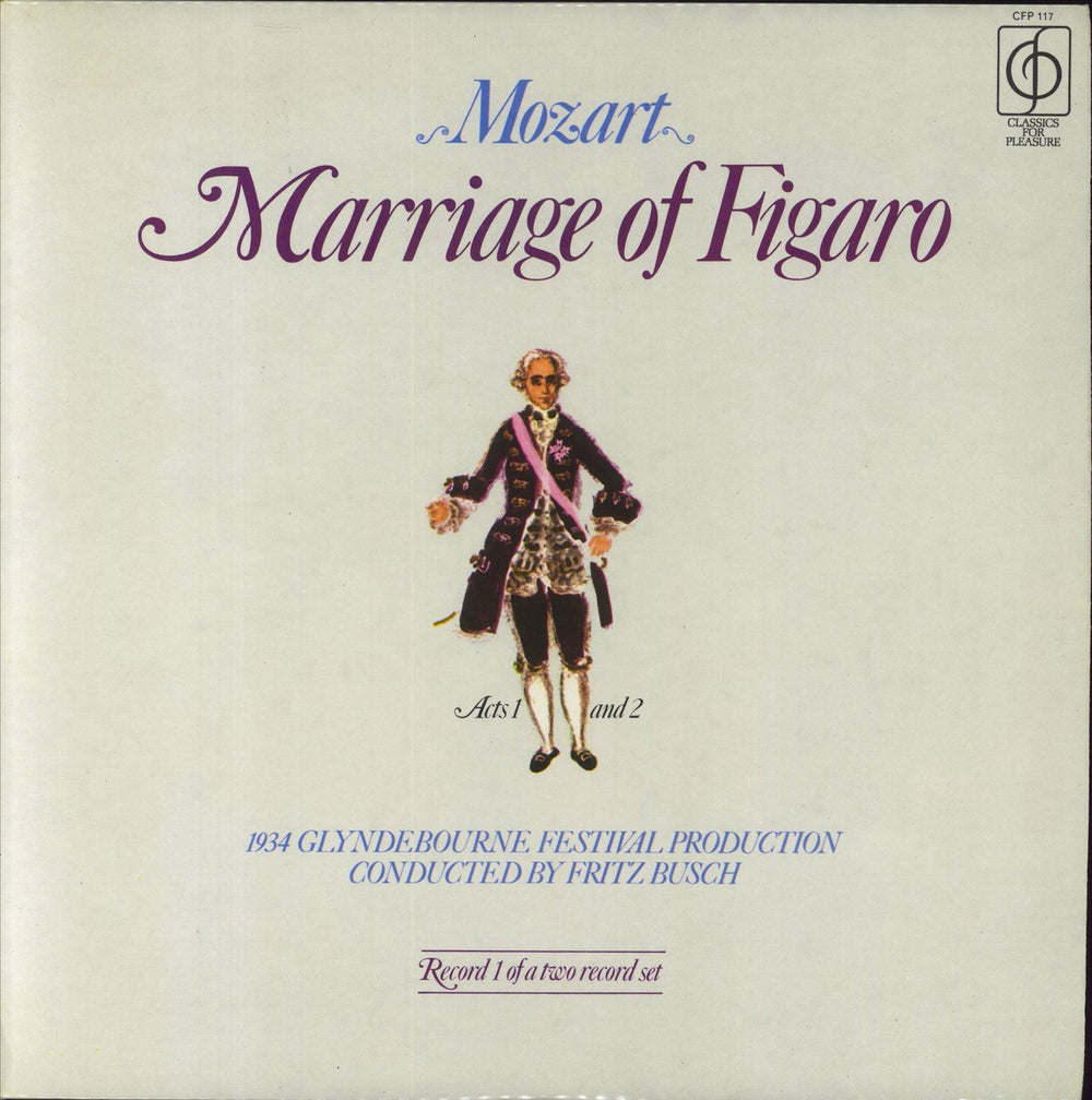 Wolfgang Amadeus Mozart Mozart: Marriage Of Figaro UK 2-LP vinyl record set (Double LP Album) CFP117/118