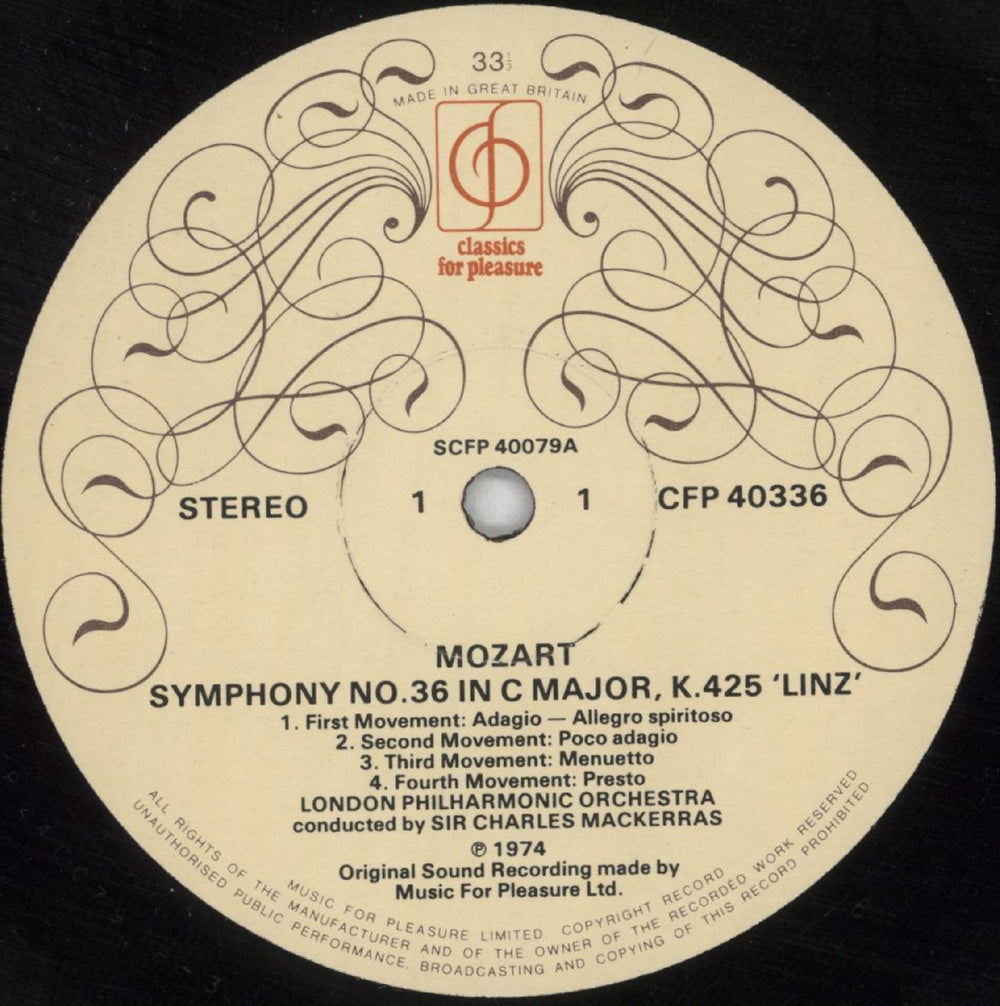 Wolfgang Amadeus Mozart Mozart: Symphony No 36 In C Major "Linz" - Symphony No 38 In D Major "Prague" UK vinyl LP album (LP record) WZMLPMO824022