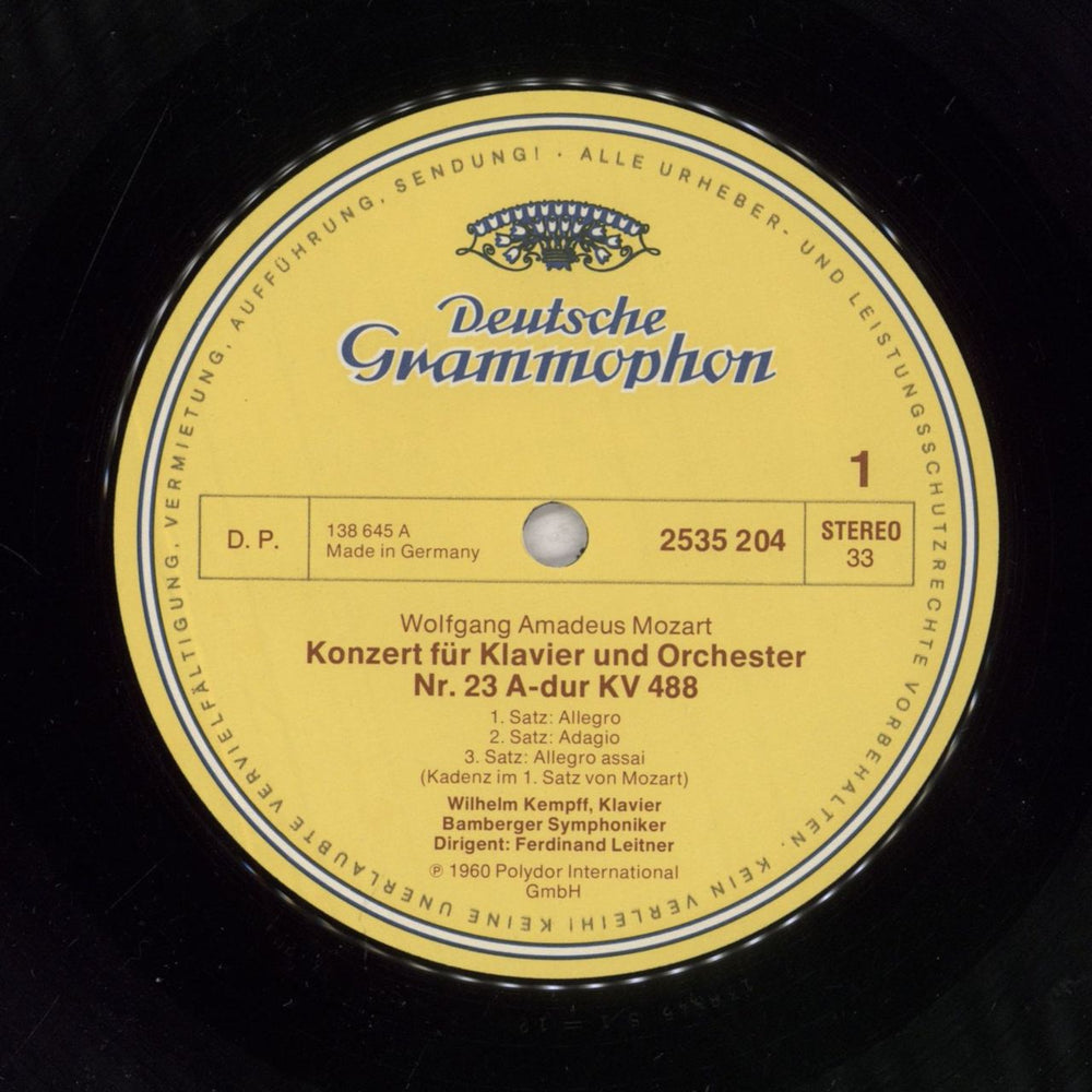 Wolfgang Amadeus Mozart Piano Concertos No. 23 In A Major, K. 488 / No. 24 In C Minor, K. 491 German vinyl LP album (LP record)