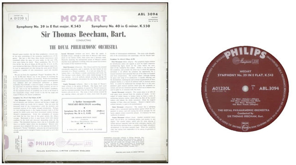 Wolfgang Amadeus Mozart Symphony No. 39 in E-flat / Symphony No. 40 in G Minor Dutch vinyl LP album (LP record) WZMLPSY531145