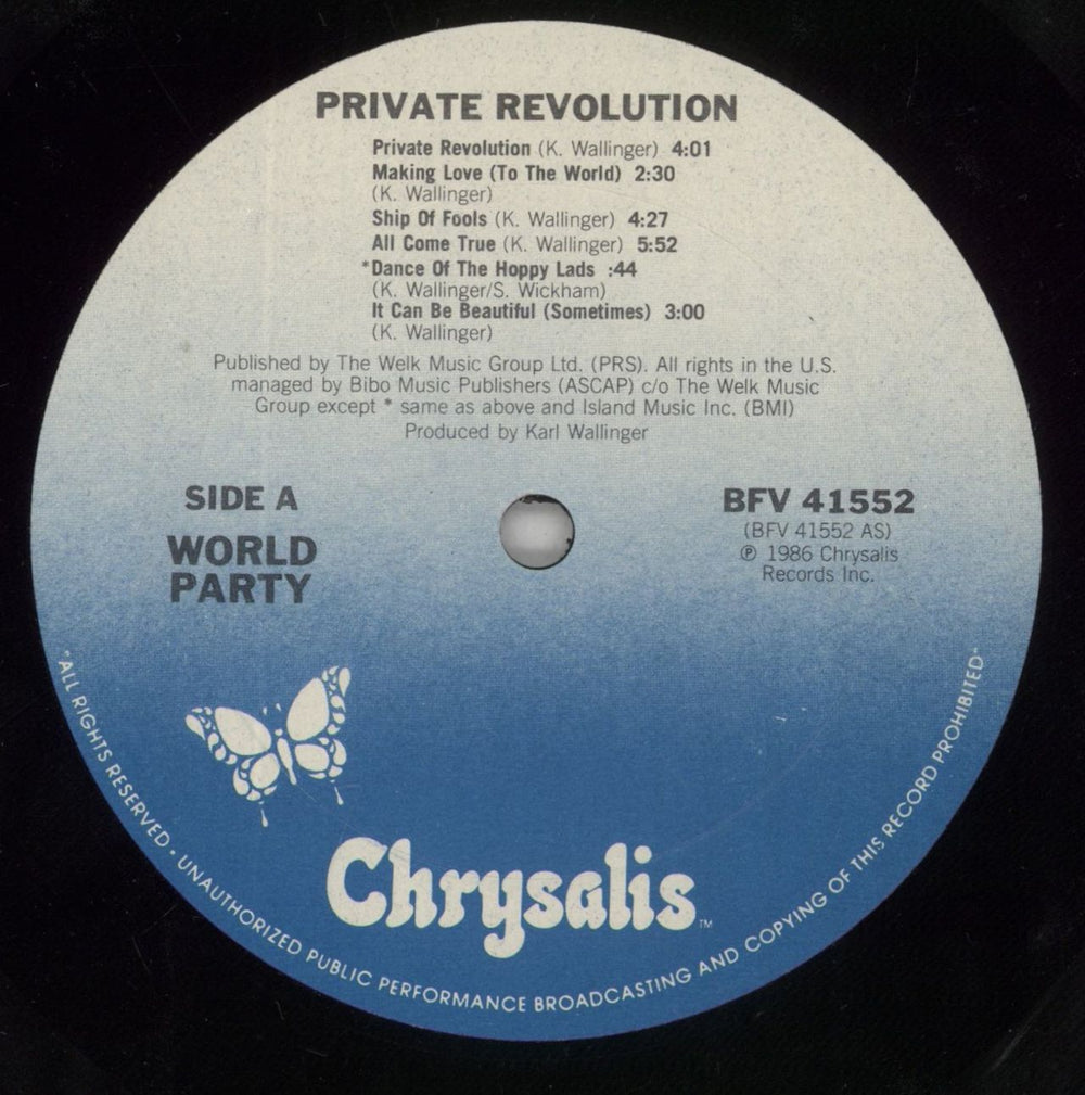 World Party Private Revolution US vinyl LP album (LP record) W-PLPPR530723