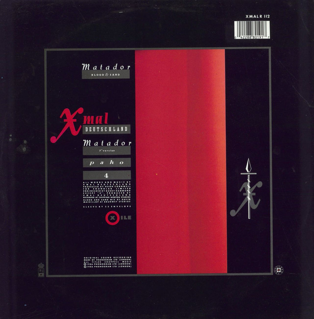 Xmal Deutschland Matador [Blood & Sand] - EX UK 12" vinyl single (12 inch record / Maxi-single) 042288801917
