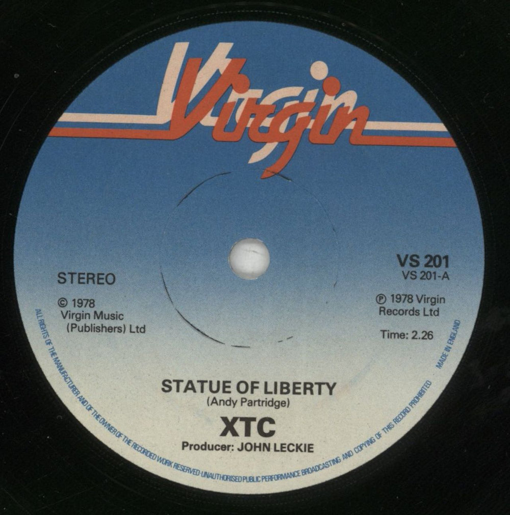 XTC Statue Of Liberty UK 7" vinyl single (7 inch record / 45) XTC07ST68977