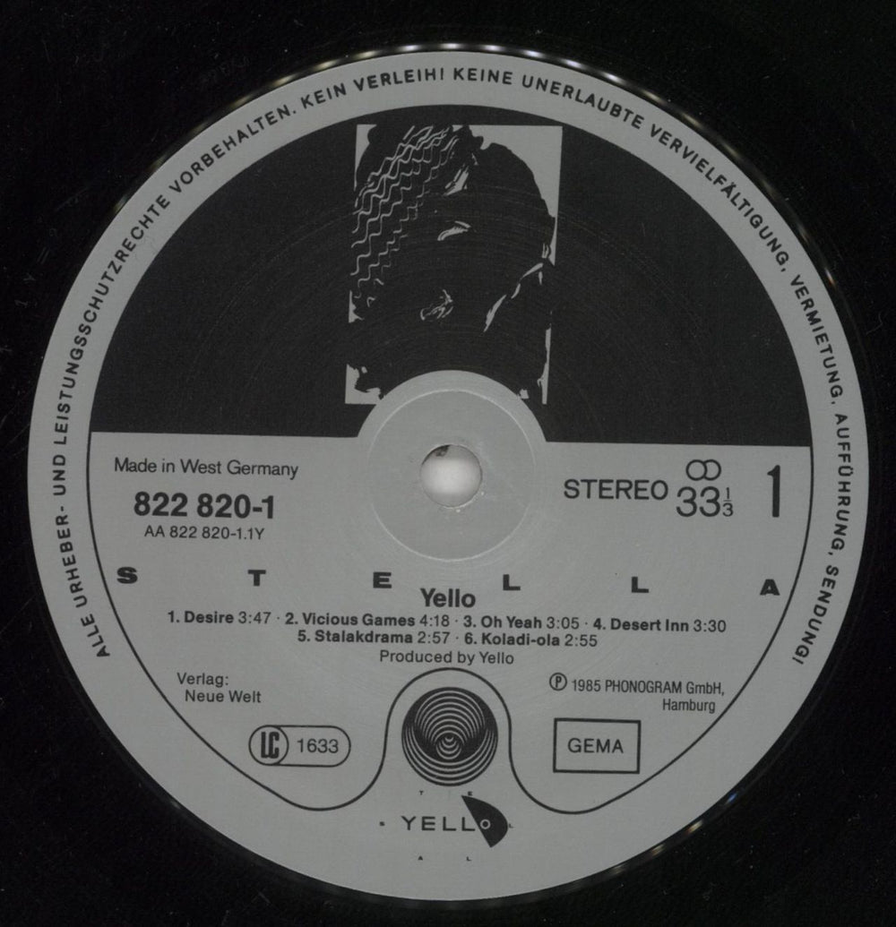 Yello Stella German vinyl LP album (LP record) YELLPST801034