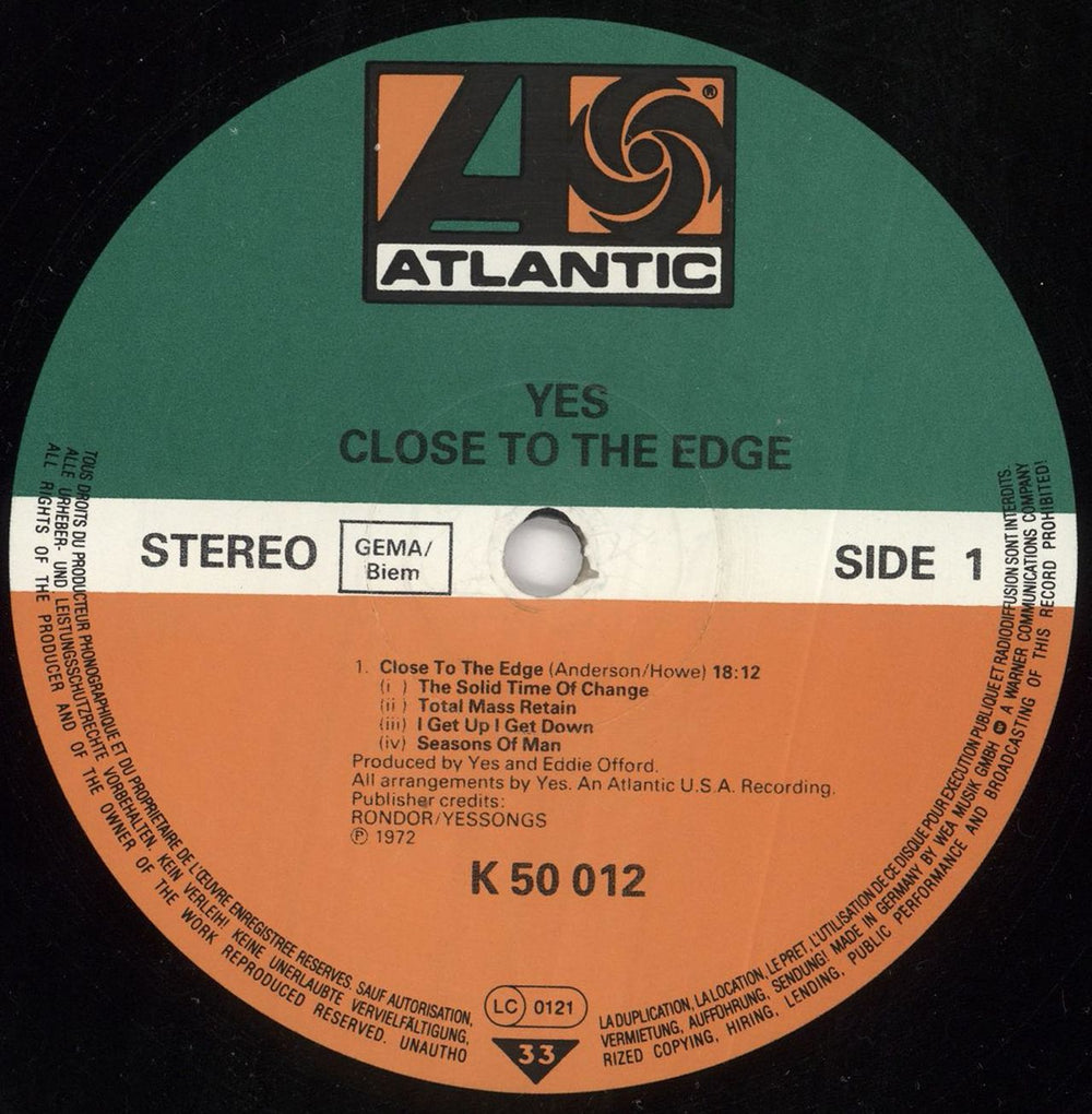 Yes Close To The Edge German vinyl LP album (LP record) YESLPCL291058