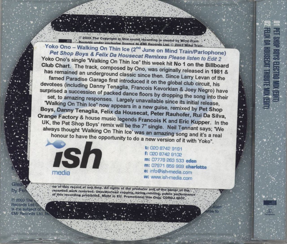 Yoko Ono Walking On Thin Ice UK Promo CD single (CD5 / 5")