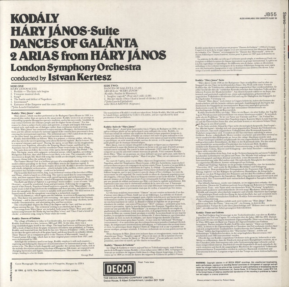 Zoltán Kodály Hary Janos Suite / Dances of Galanta UK vinyl LP album (LP record)