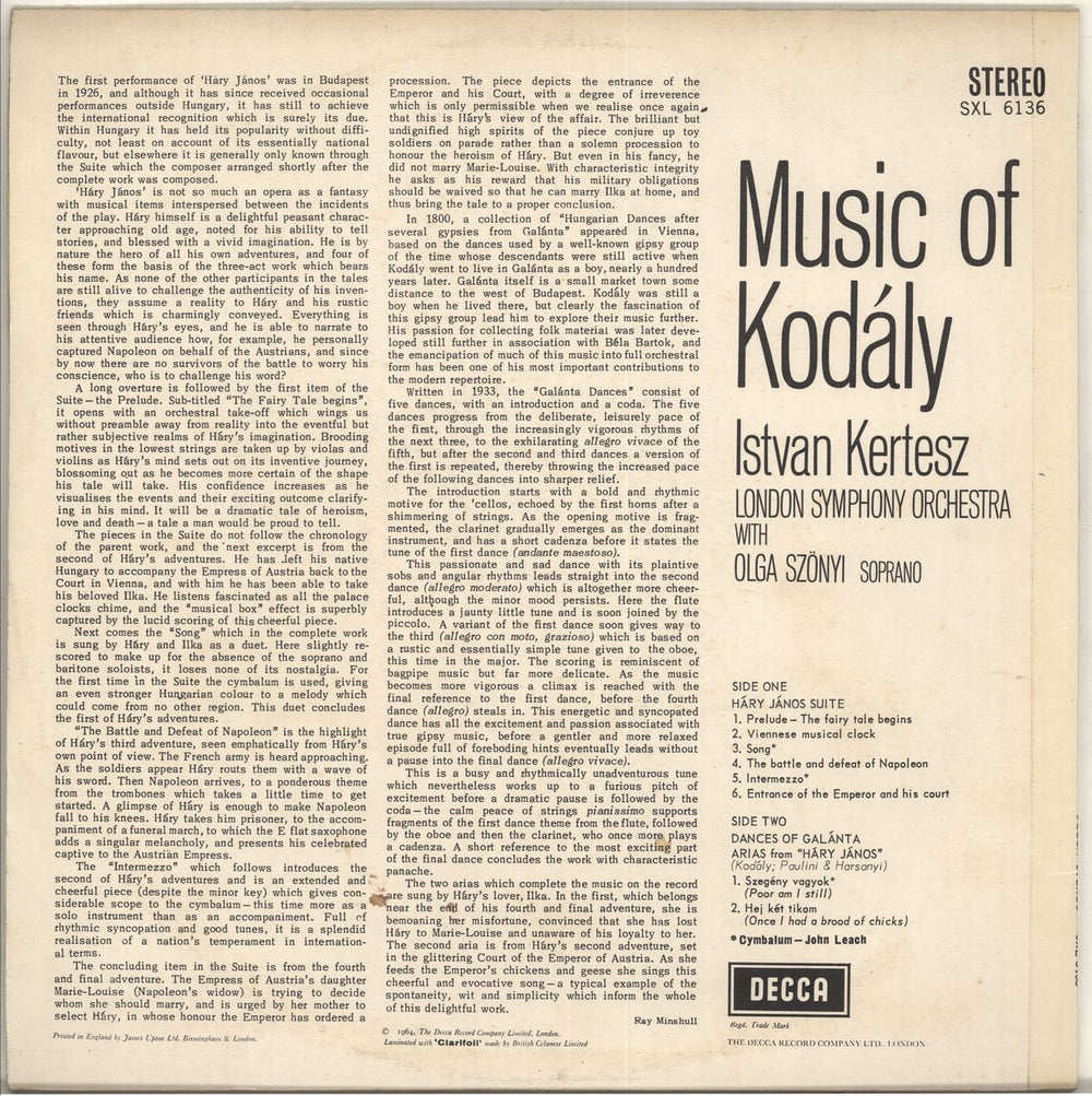 Zoltán Kodály Music Of Kodály UK vinyl LP album (LP record)