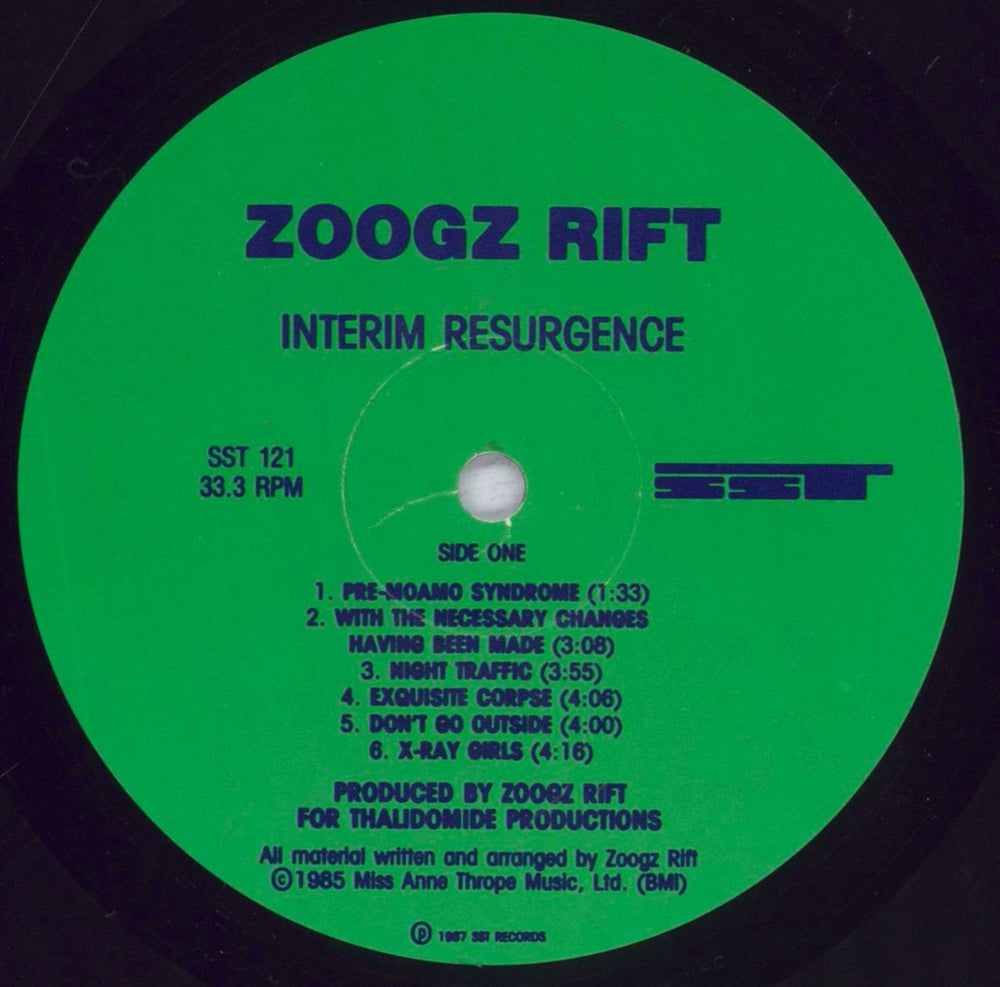 Zoogz Rift Interim Resurgence US vinyl LP album (LP record) 45QLPIN833343