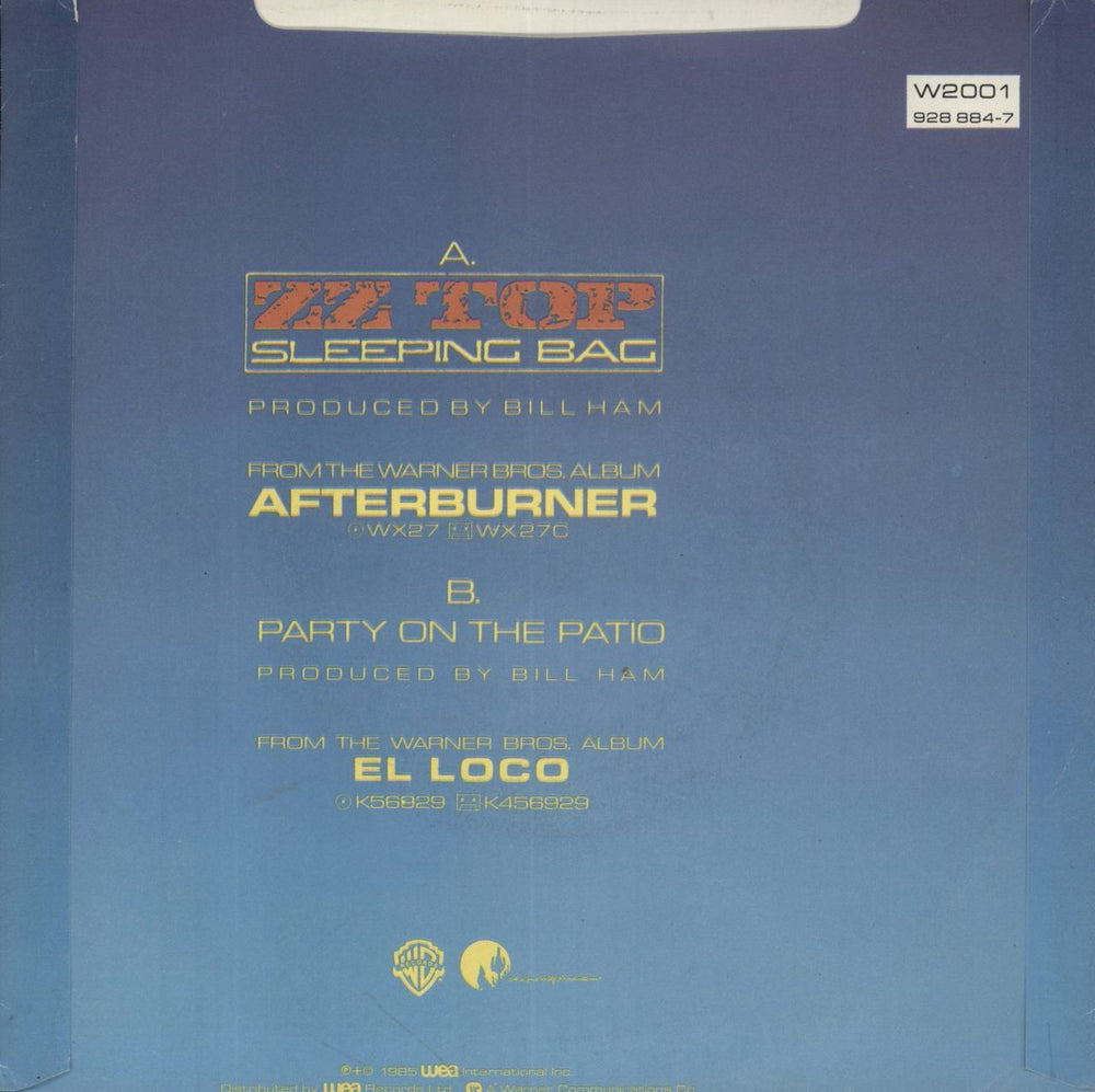 ZZ Top Sleeping Bag UK 7" vinyl single (7 inch record / 45)
