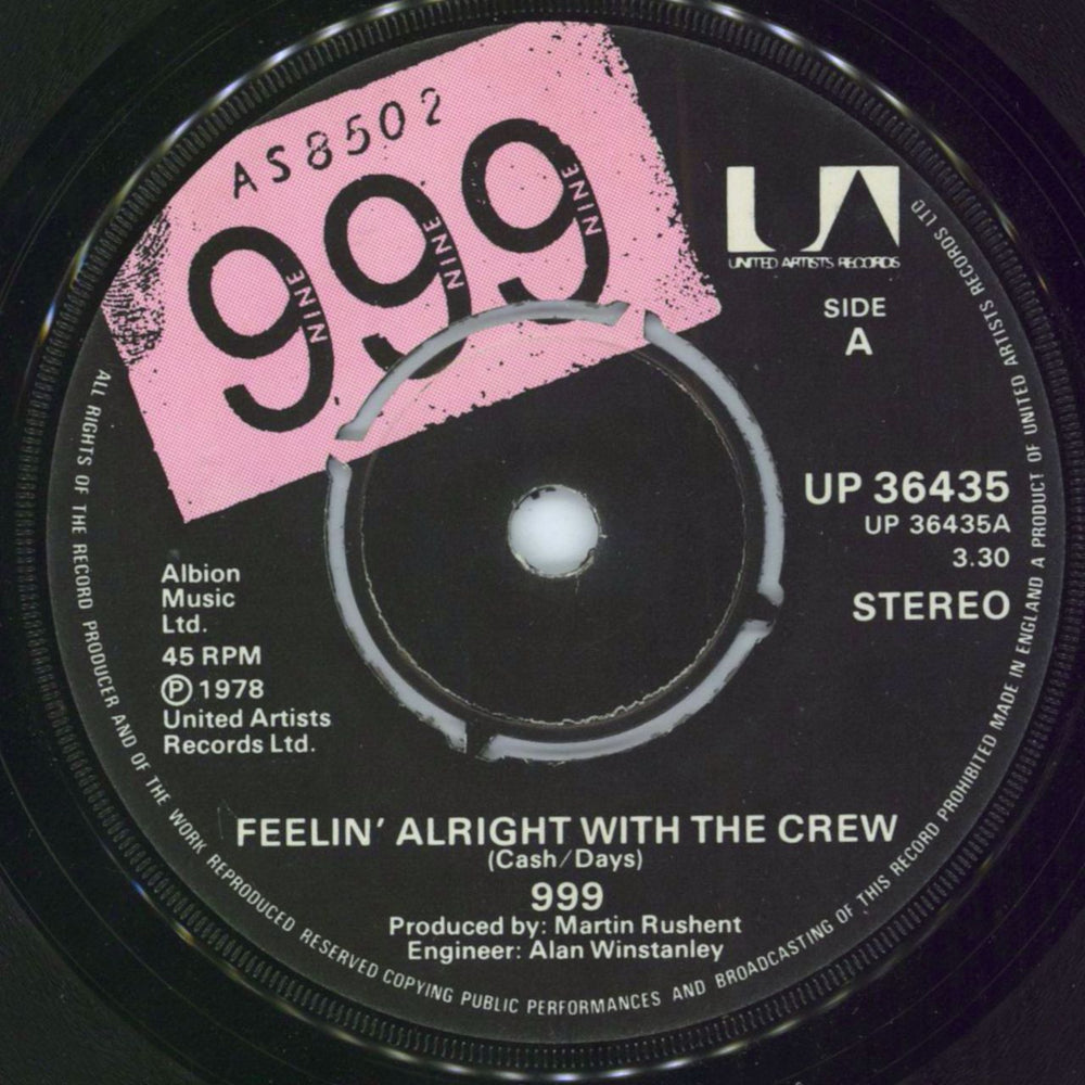 999 Feelin' Alright With The Crew UK 7" vinyl single (7 inch record / 45) UP36435