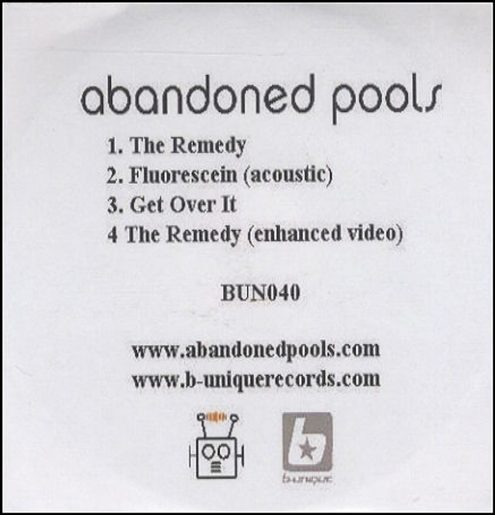 Abandoned Pools The Remedy UK Promo CD-R acetate CD-R ACETATE