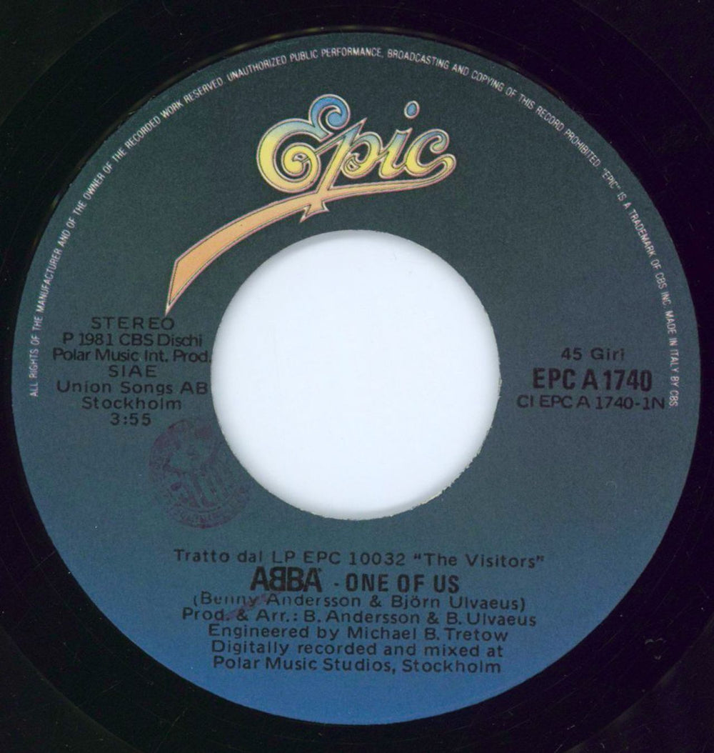 Abba One Of Us Italian 7" vinyl single (7 inch record / 45) ABB07ON342070