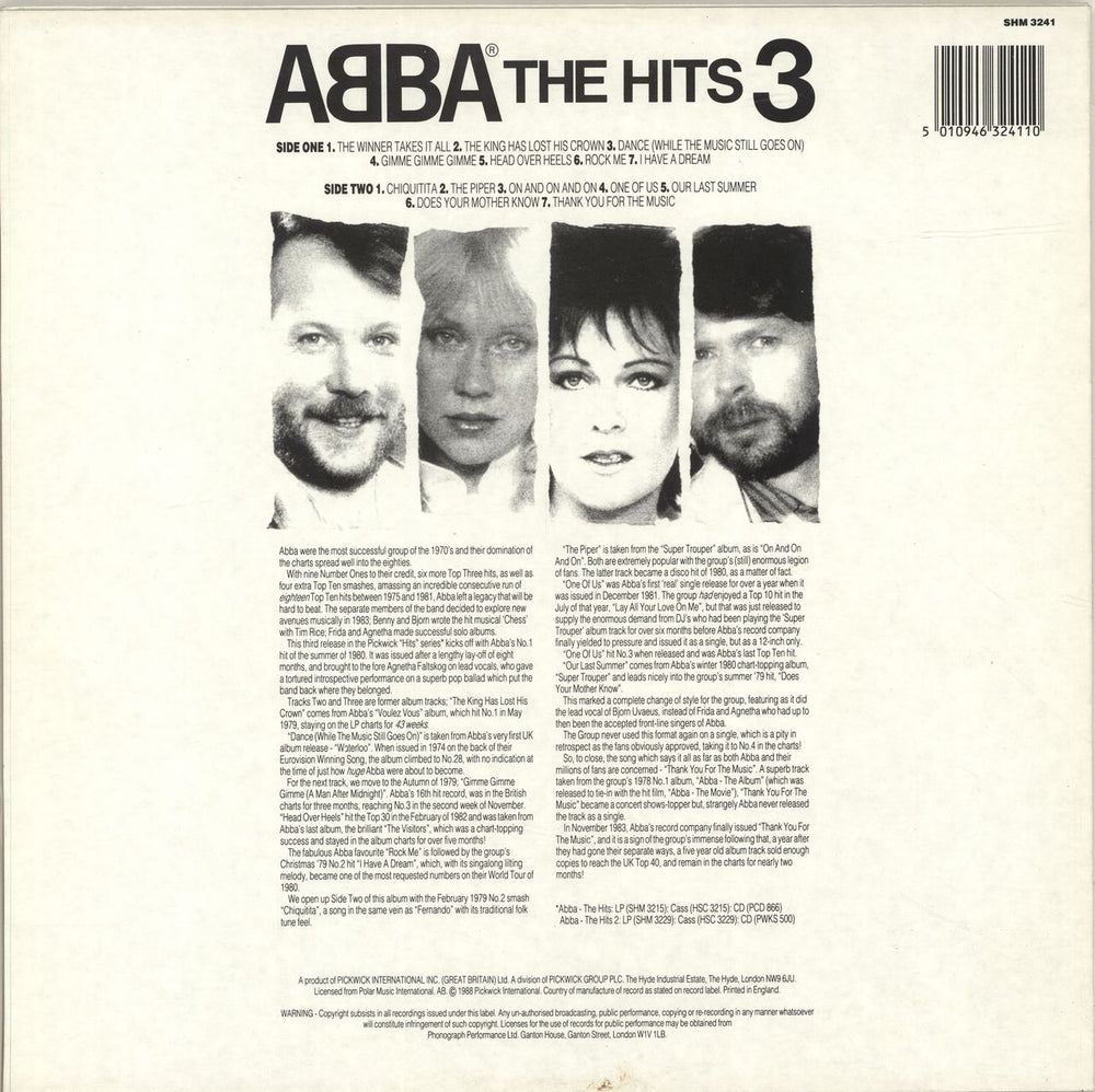 Abba The Hits 3 UK vinyl LP album (LP record) 5010946324110