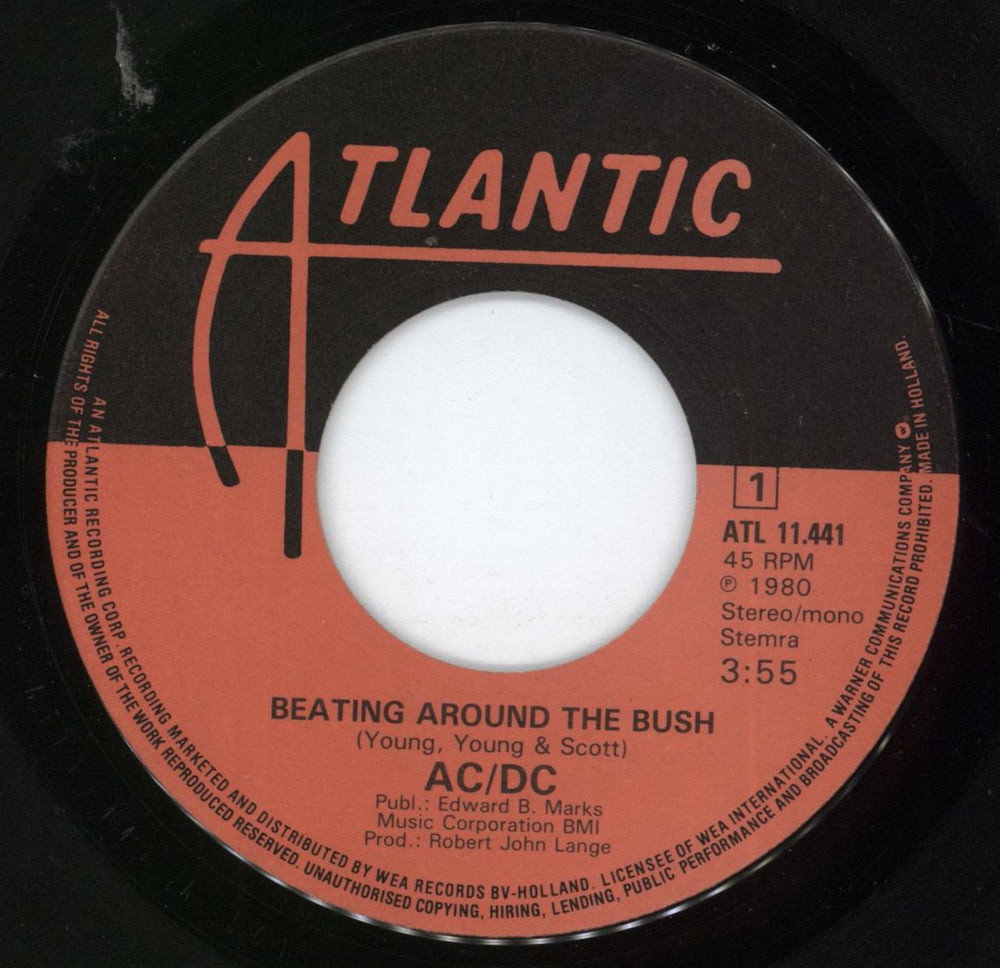 AC/DC Beating Around The Bush - VG Dutch 7" vinyl single (7 inch record / 45) ACD07BE807514