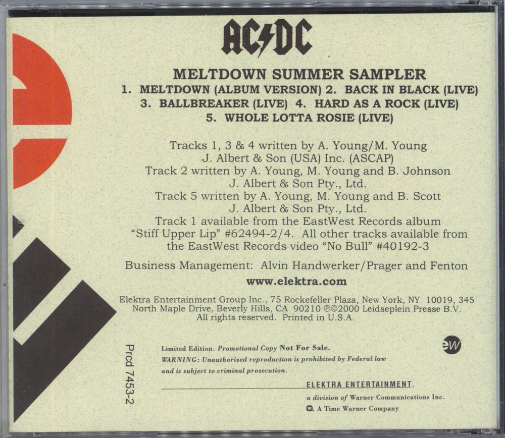 AC/DC Meltdown Summer Sampler US Promo CD single (CD5 / 5")