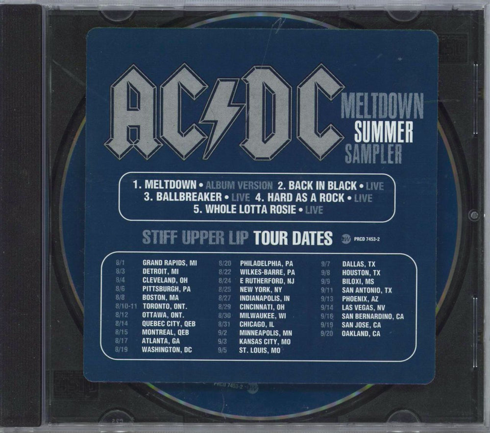 AC/DC Meltdown Summer Sampler US Promo CD single (CD5 / 5") PRCD7453-2