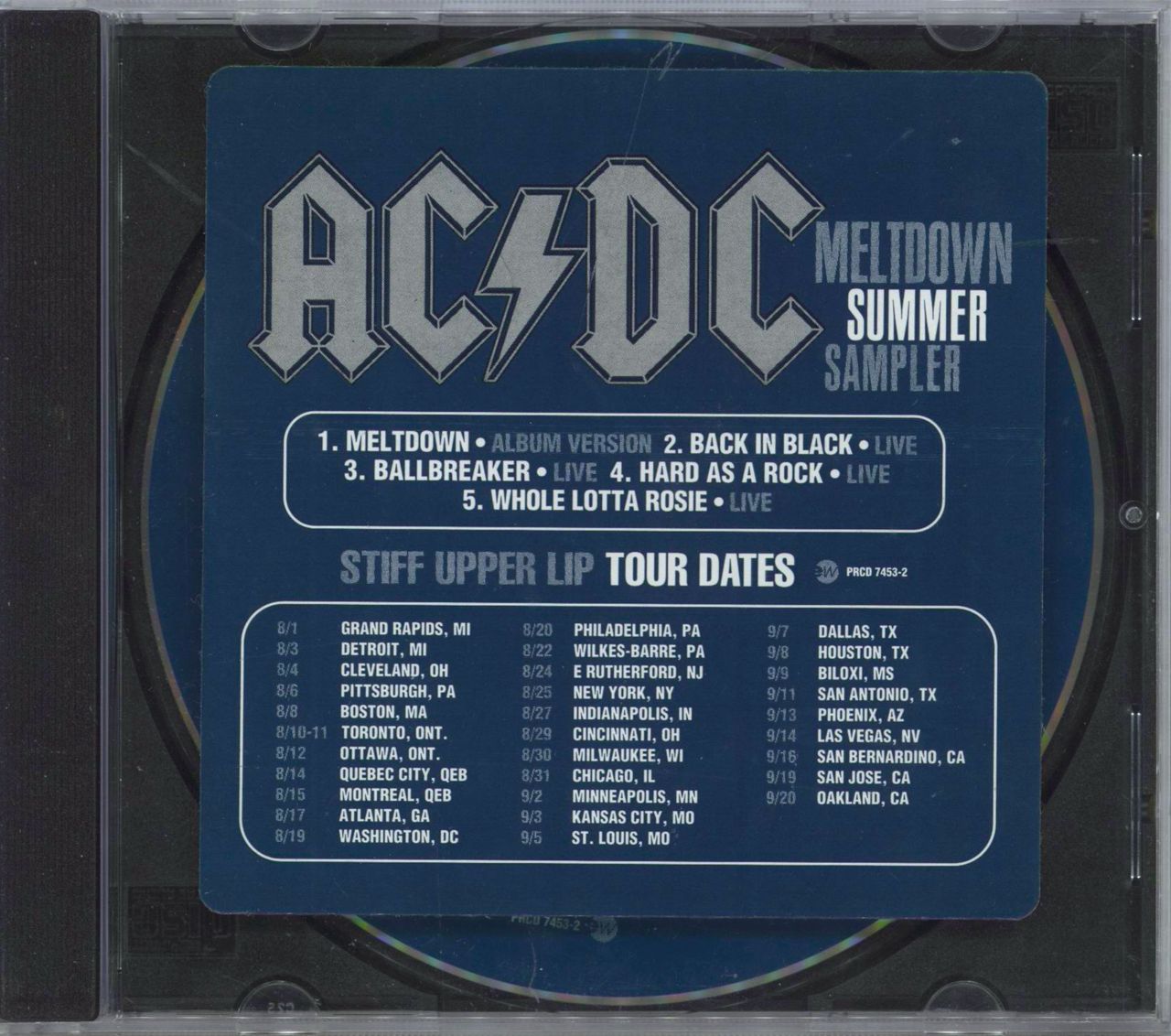 AC/DC Meltdown Summer Sampler US Promo CD single (CD5 / 5") PRCD7453-2