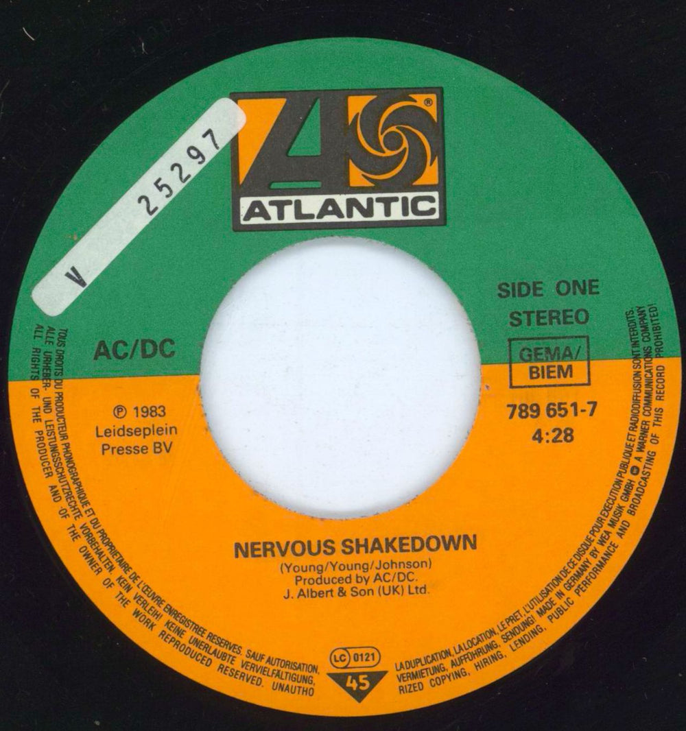 AC/DC Nervous Shakedown - PR- Copy + Insert German Promo 7" vinyl single (7 inch record / 45) ACD07NE807635