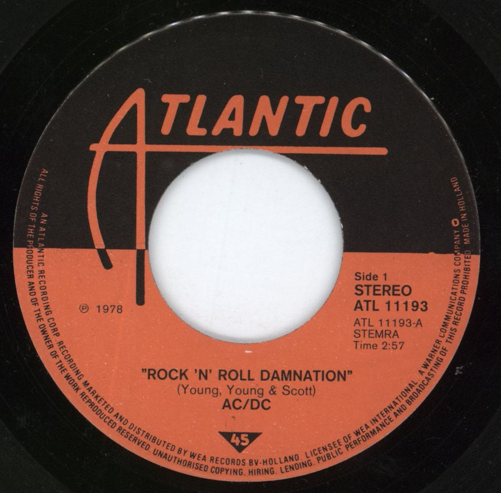 AC/DC Rock 'n Roll Damnation - 1st Dutch 7" vinyl single (7 inch record / 45) ACD07RO131490