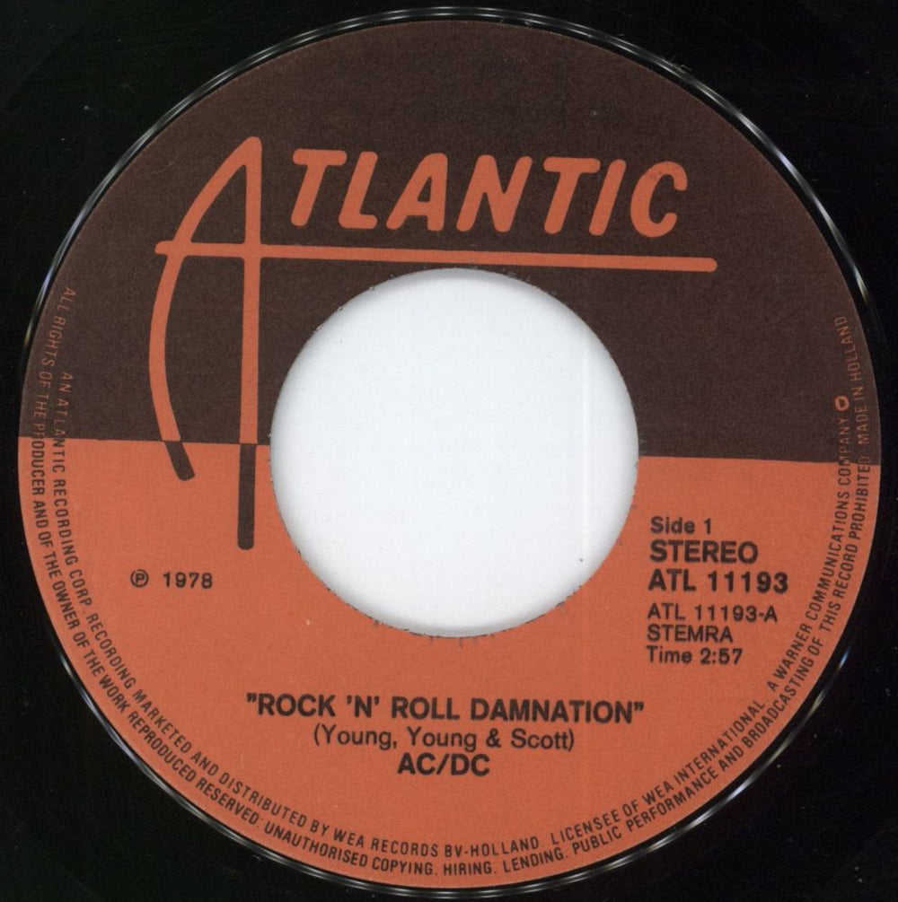 AC/DC Rock 'n Roll Damnation - 2nd Dutch 7" vinyl single (7 inch record / 45) ACD07RO807526