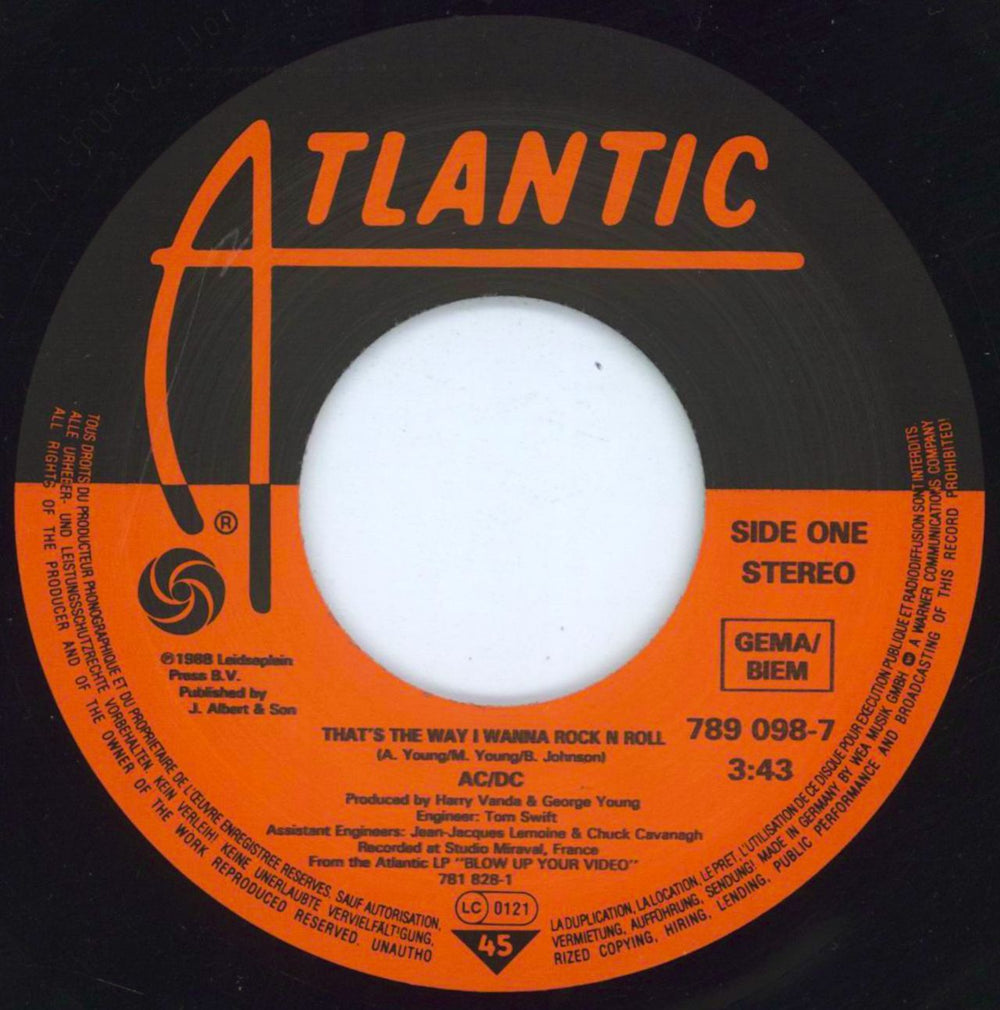 AC/DC That's The Way I Wanna Rock N Roll German 7" vinyl single (7 inch record / 45) ACD07TH807639