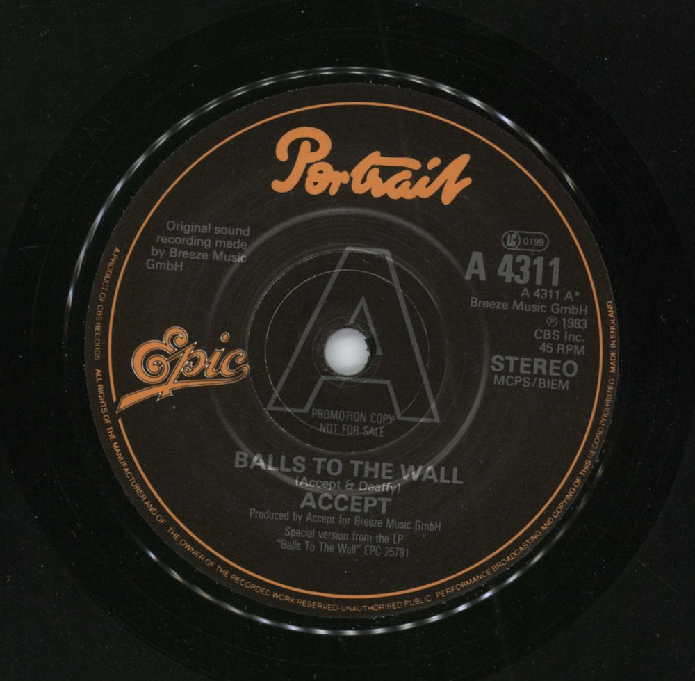 Accept Balls To The Wall UK Promo 7" vinyl single (7 inch record / 45) A4311