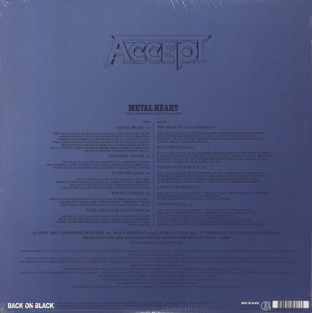 Accept Metal Heart - 180gm Blue Vinyl + Shrink UK vinyl LP album (LP record) 803341346277